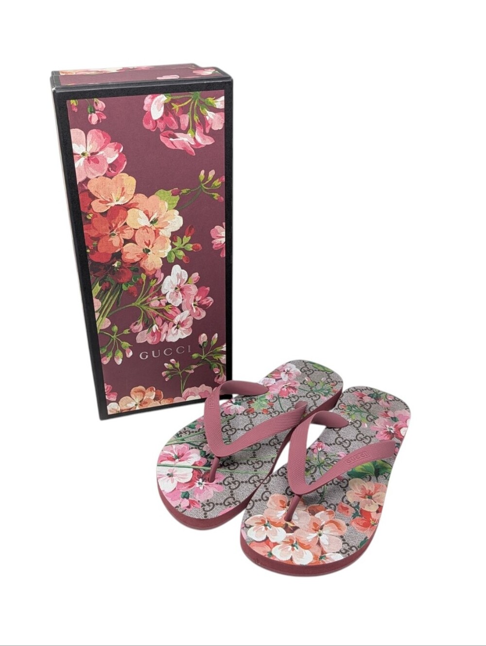 Rare Gucci Bloom Floral Thong Flip Flop Rubber Sandals Size EU 38